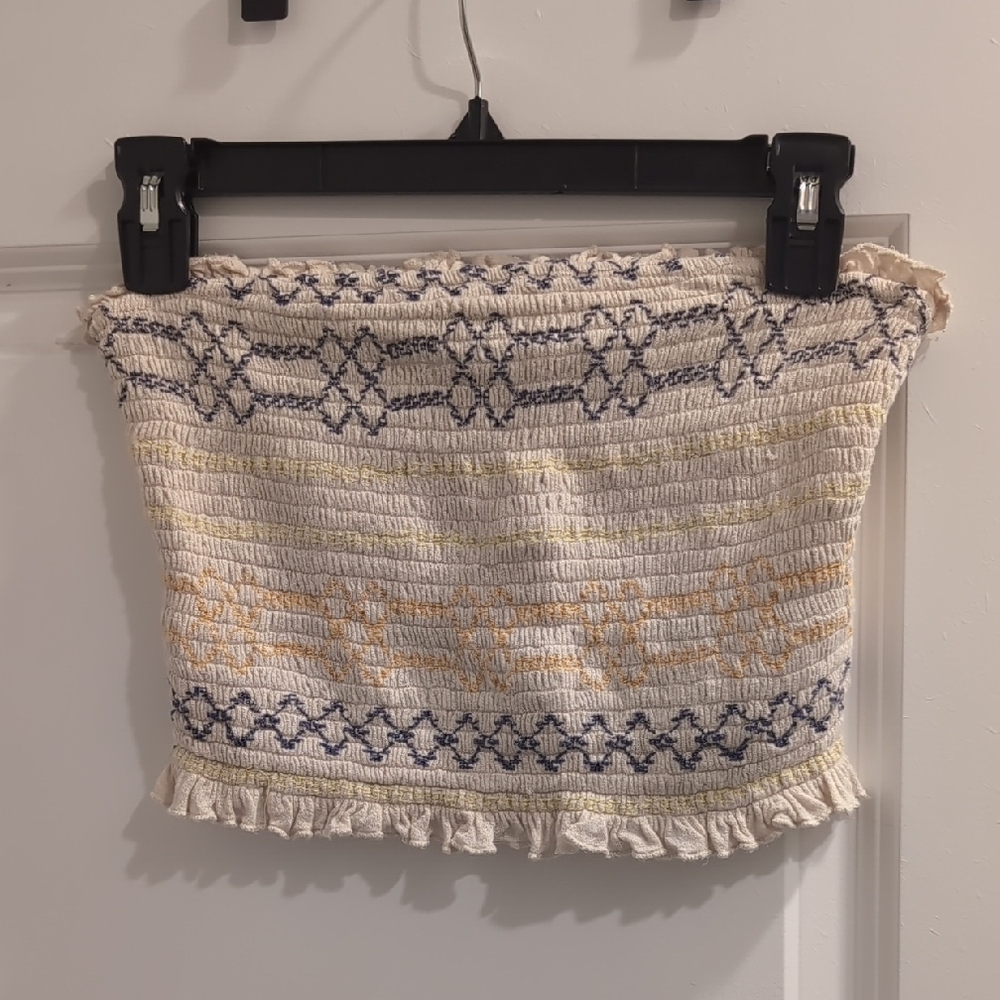 Urban Outfitters Textured Cream and Navy Mini Skirt